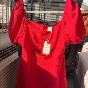 Chic Red Puff Sleeve Dress
